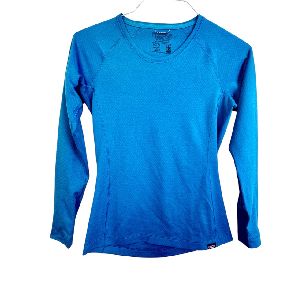 Patagonia Capilene Midweight Crew Baselayer‎ Top  XS Blue Diamond Grid 44452